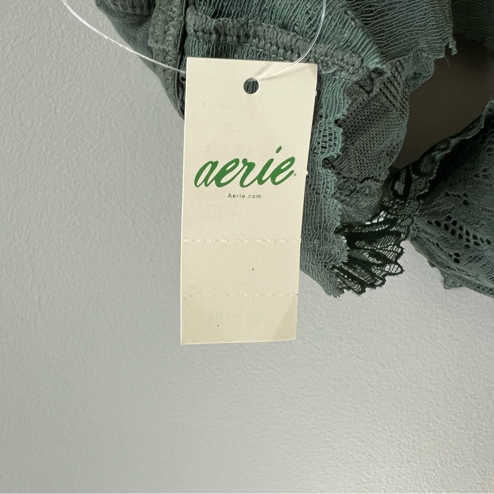 Aerie Anytime Sunflower Lace Padded Plunge Bralette in Green Size L New - Picture 9 of 10